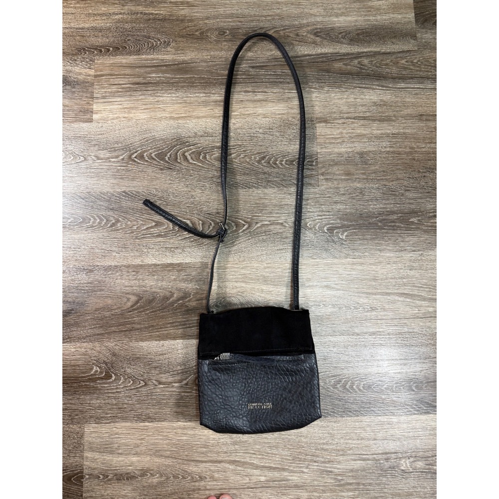 Kenneth Cole Reaction Black Faux Leather Suede Crossbody Bag Mixed Media Small